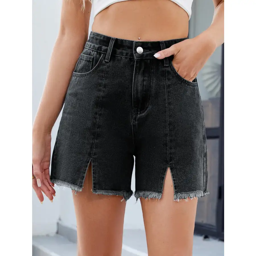 Raw Hem Slit Denim Shorts