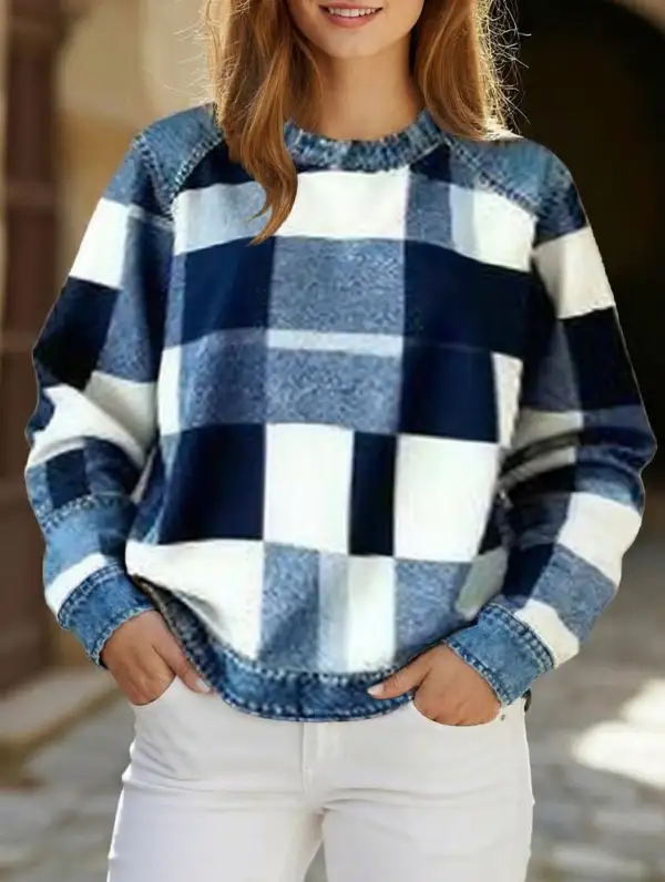 Retro Plaid Crew Sweatshirt