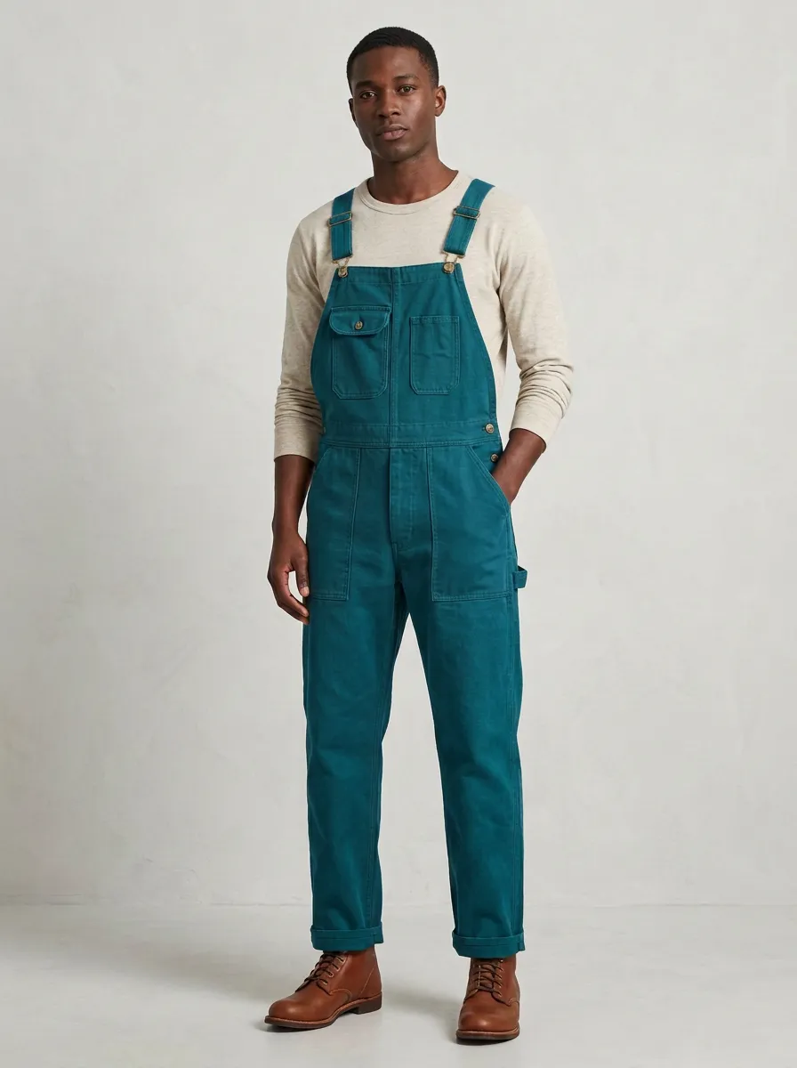 Men's Casual Utility Olive Green Cotton Bib Overalls