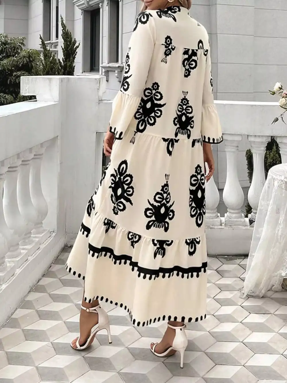 Printed Tiered Midi Dress