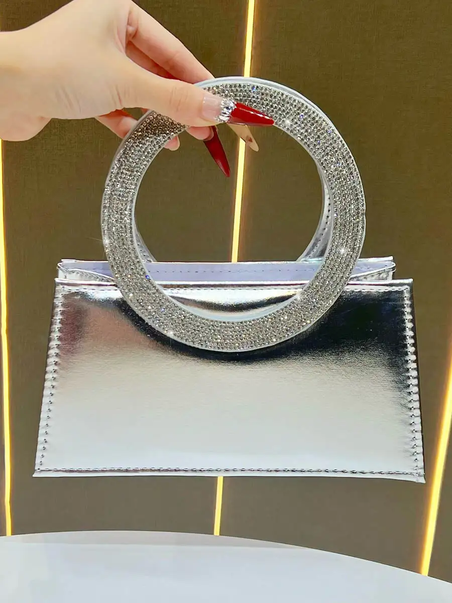 Chain Rhinestone Paneled Clutch Bag