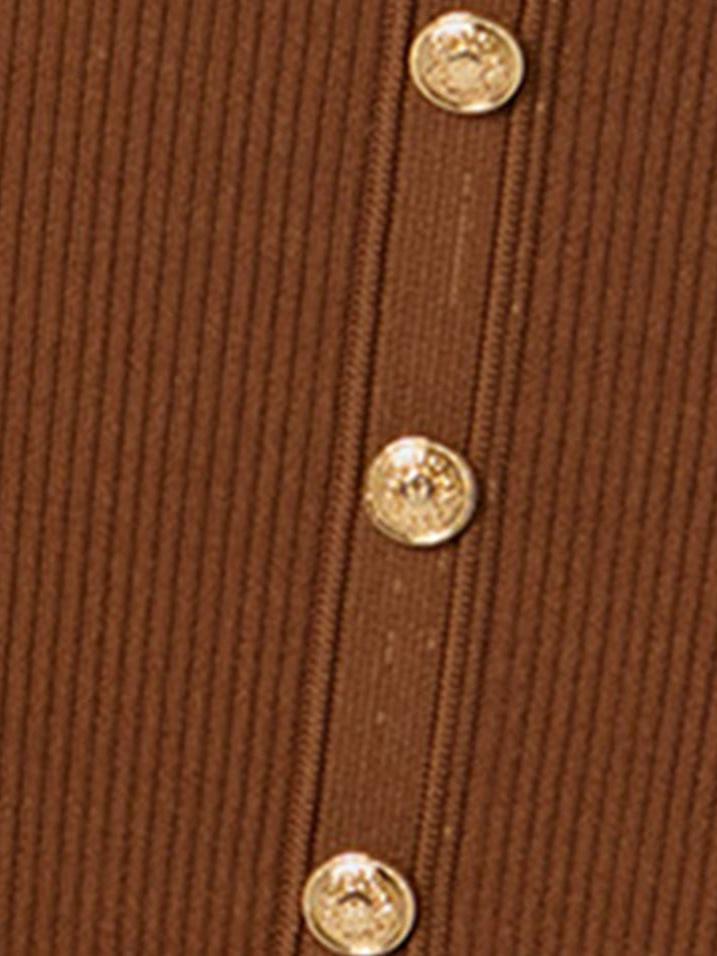 Khaki Button-Through Knit Dress