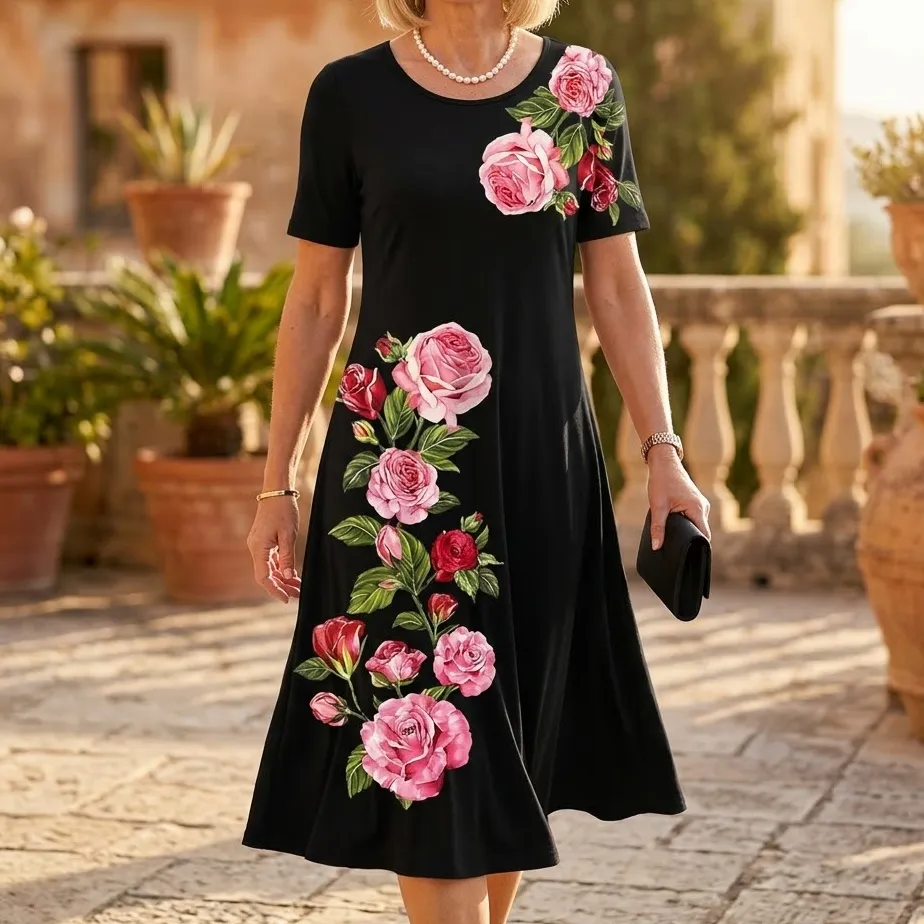Floral Printed Polished Midi Dress