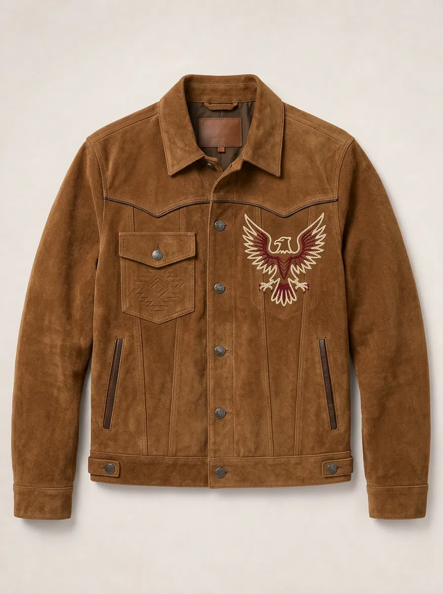 Men's Western Eagle Embroidered Suede Jacket