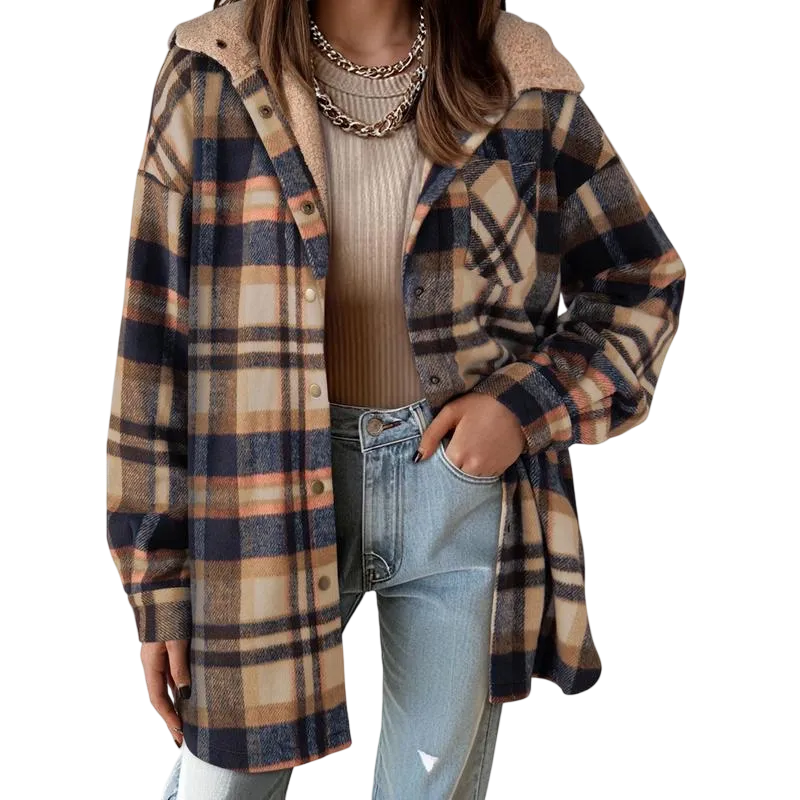 Women's Flannel Hooded Plaid 2025 Shacket Thick Coat