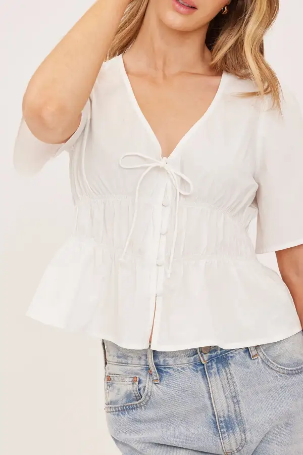 Button Front Smocked Fitted Shirt