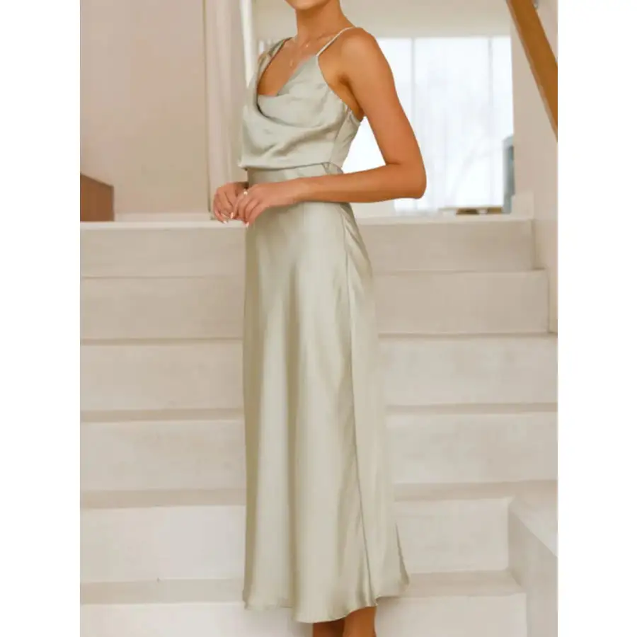 Satin Asymmetrical Midi Dress