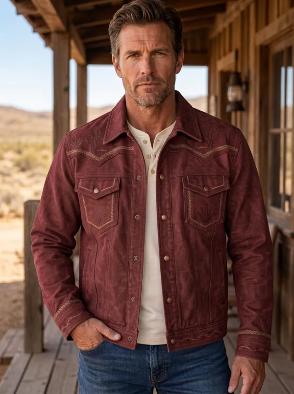 Men's Western Cowboy Cactus Embroidered Jacket