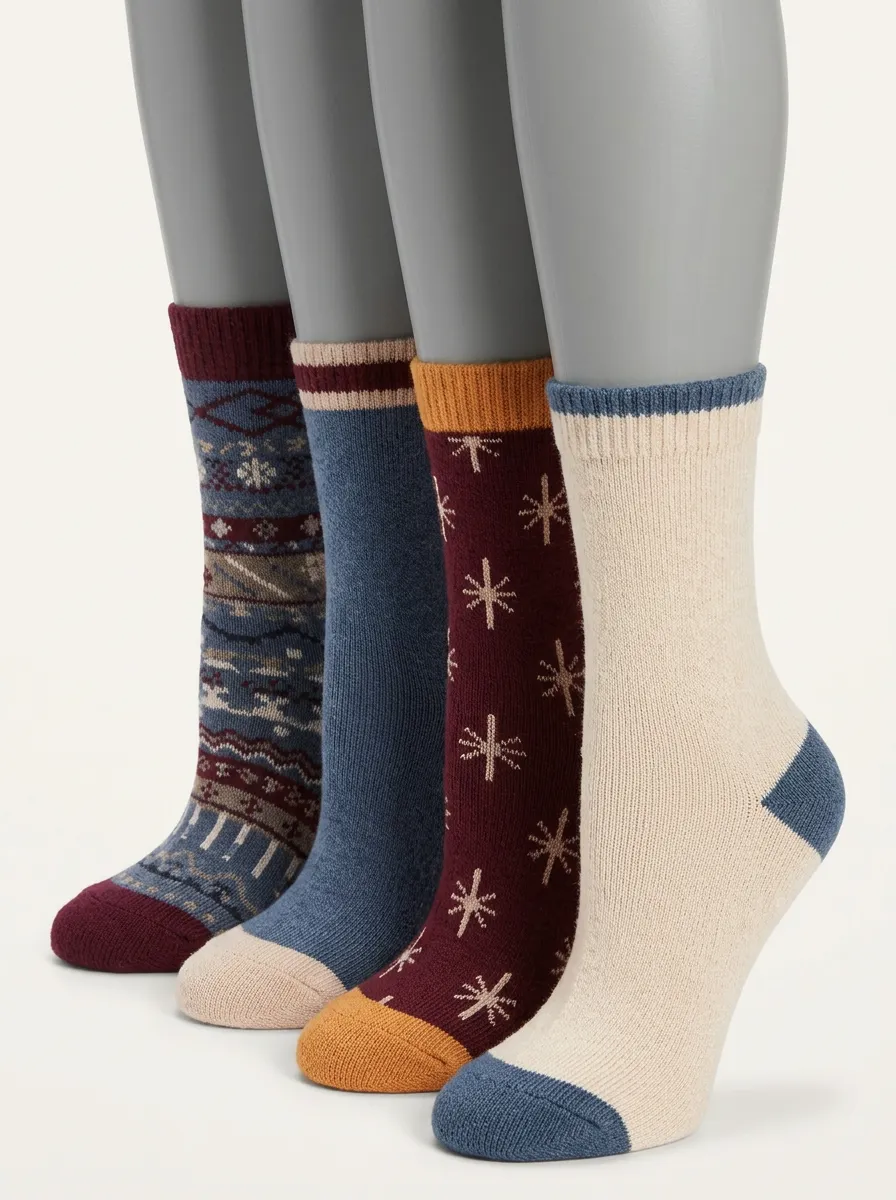 Boho Inspired Patterned Four-Pair Casual Socks