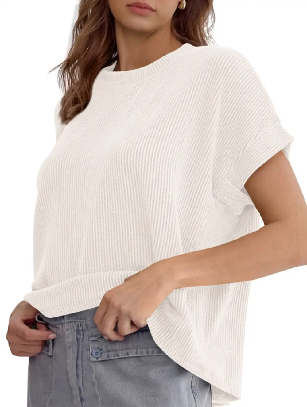 Ribbed Knit Crew Neck Tee