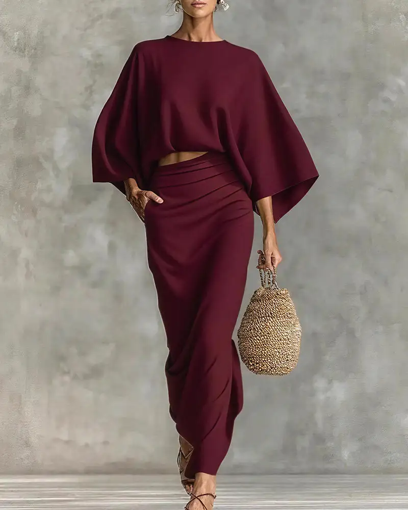 Effortless Elegance Two-Piece Draped Maxi Skirt Set