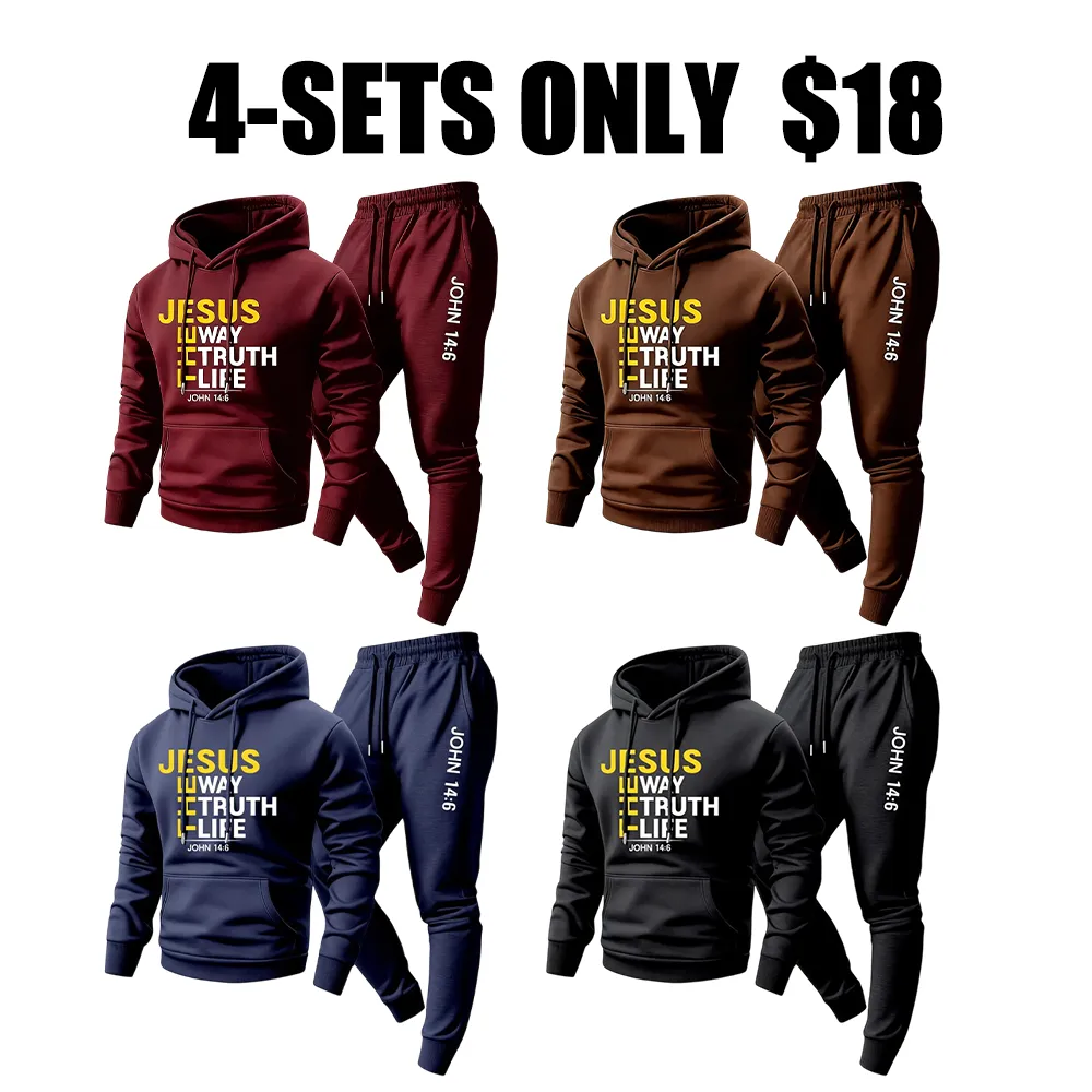 Men's Jesus Letter Printed Hoodie and Sweatpants Set