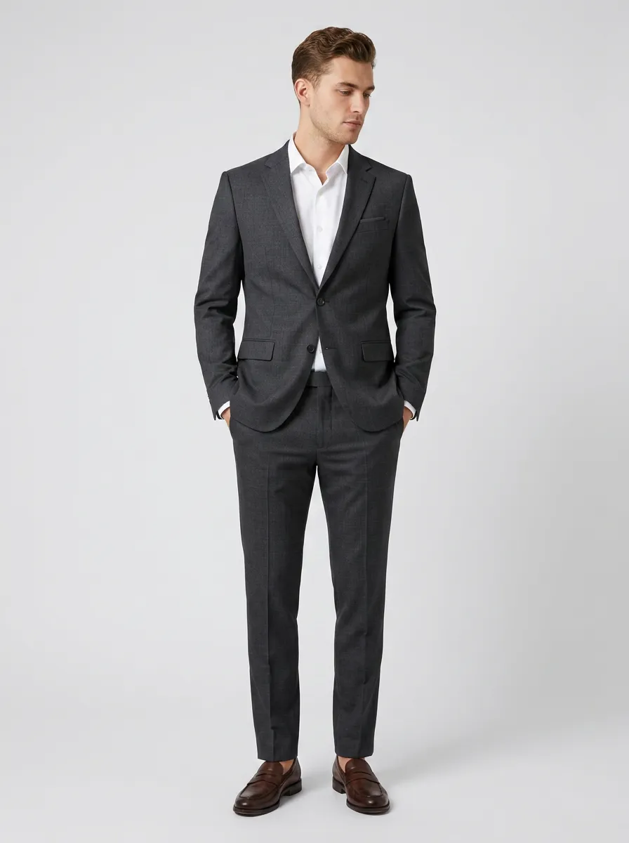 Men's Chest Pocket Business Formal Charcoal Grey Tailored Suit Set
