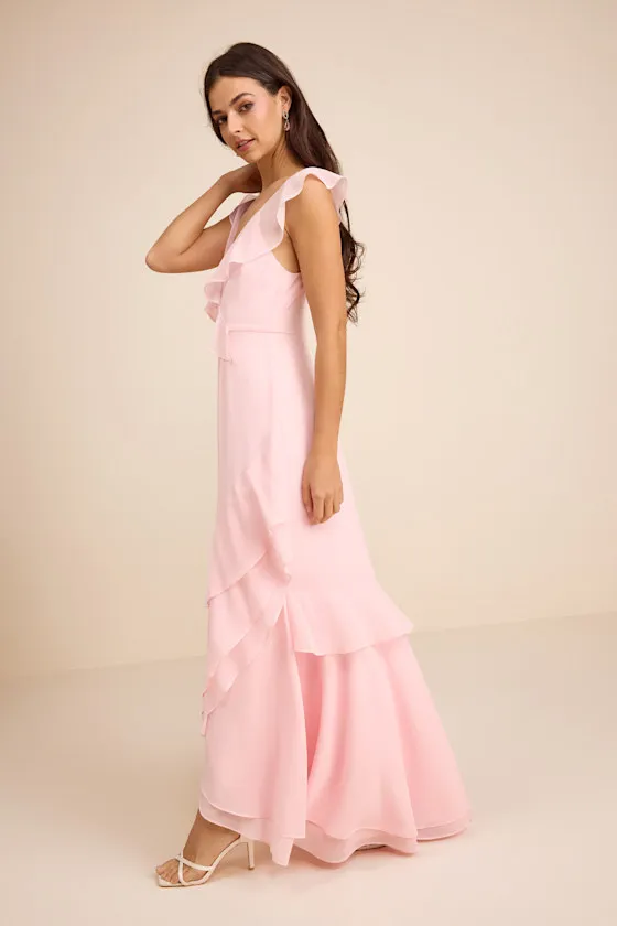 Charming Event Light Blue Asymmetrical Ruffled Maxi Dress