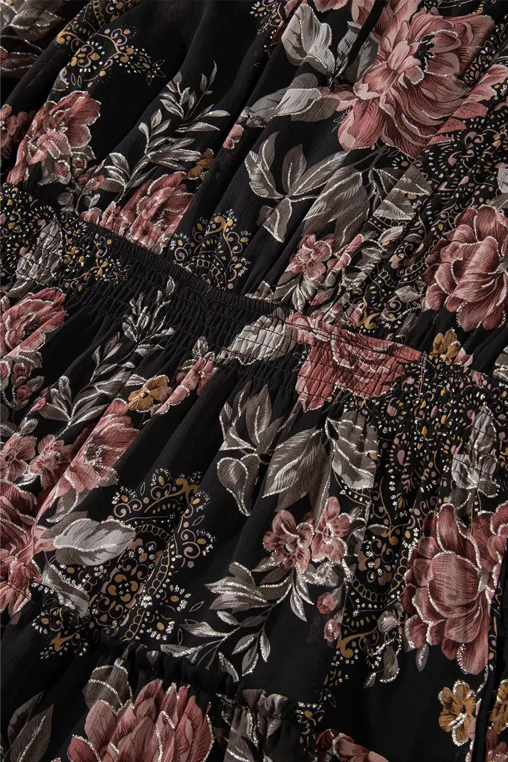 Textured Detail Floral Printed Mini Dress