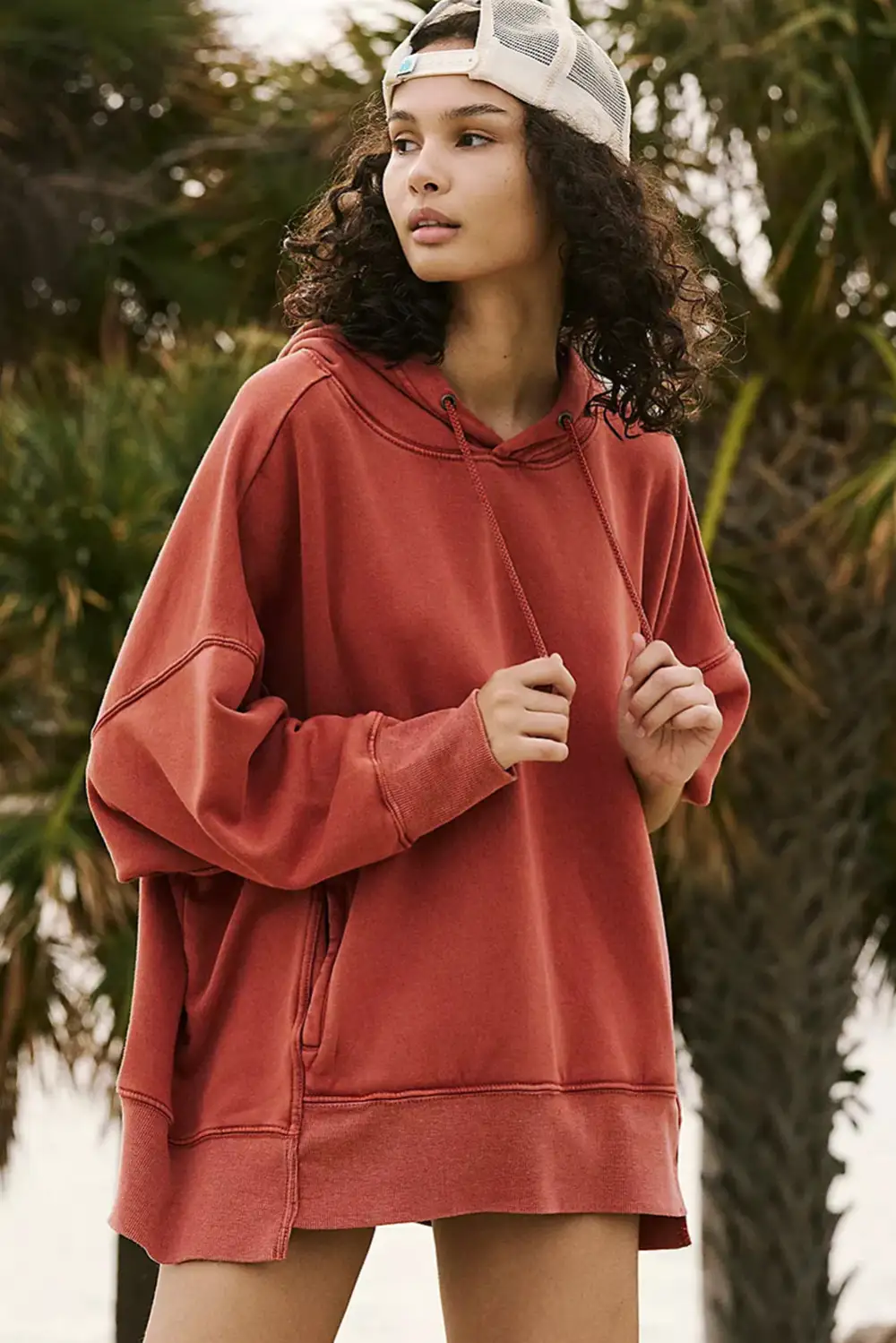 Drop Shoulder Pocketed Relaxed Drawstring Hoodie