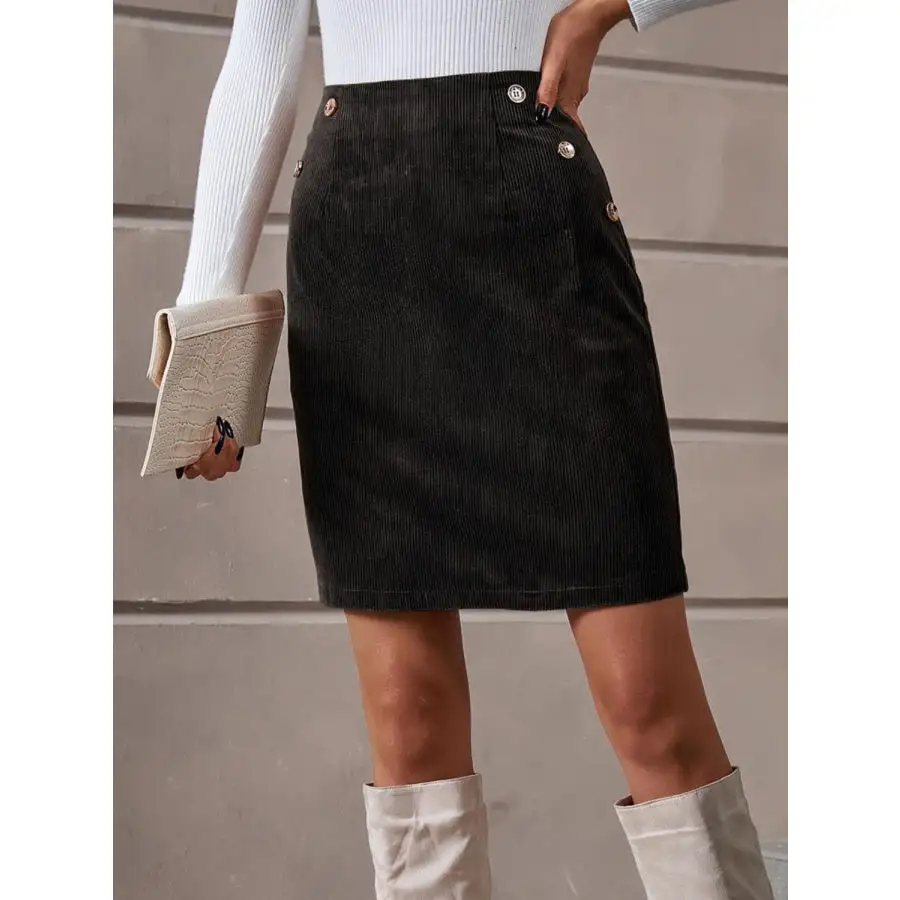 Decorative Button Slit Mini Skirt