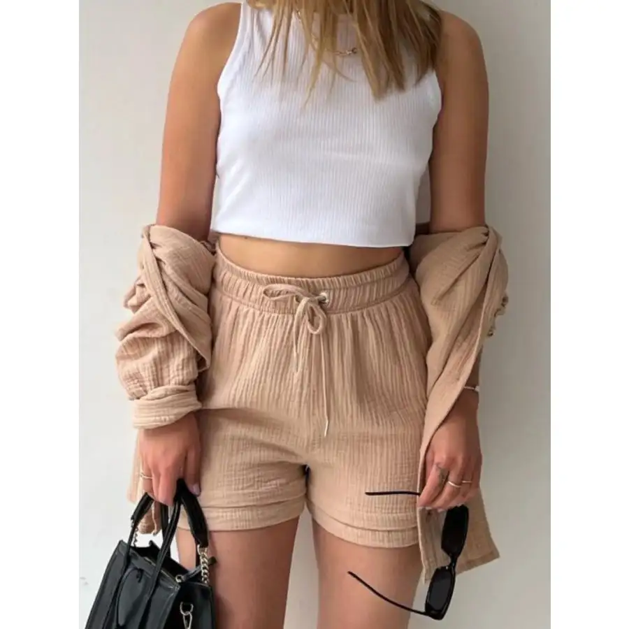 Relaxed Textured Button Up Shirt and Shorts Set