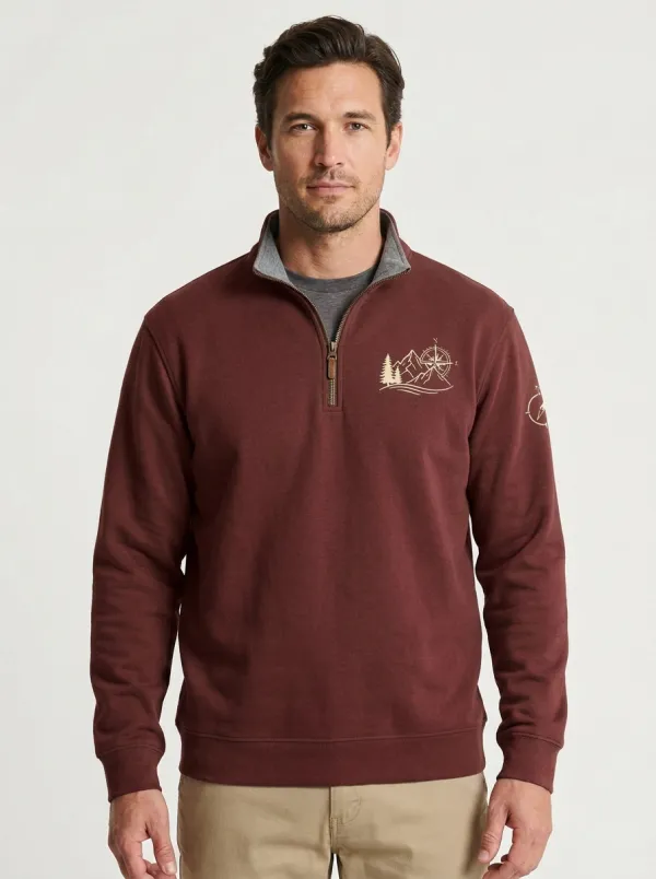 Men's Atlas Outdoor Mountain Compass Graphic Quarter-Zip-Neck Sweatshirt