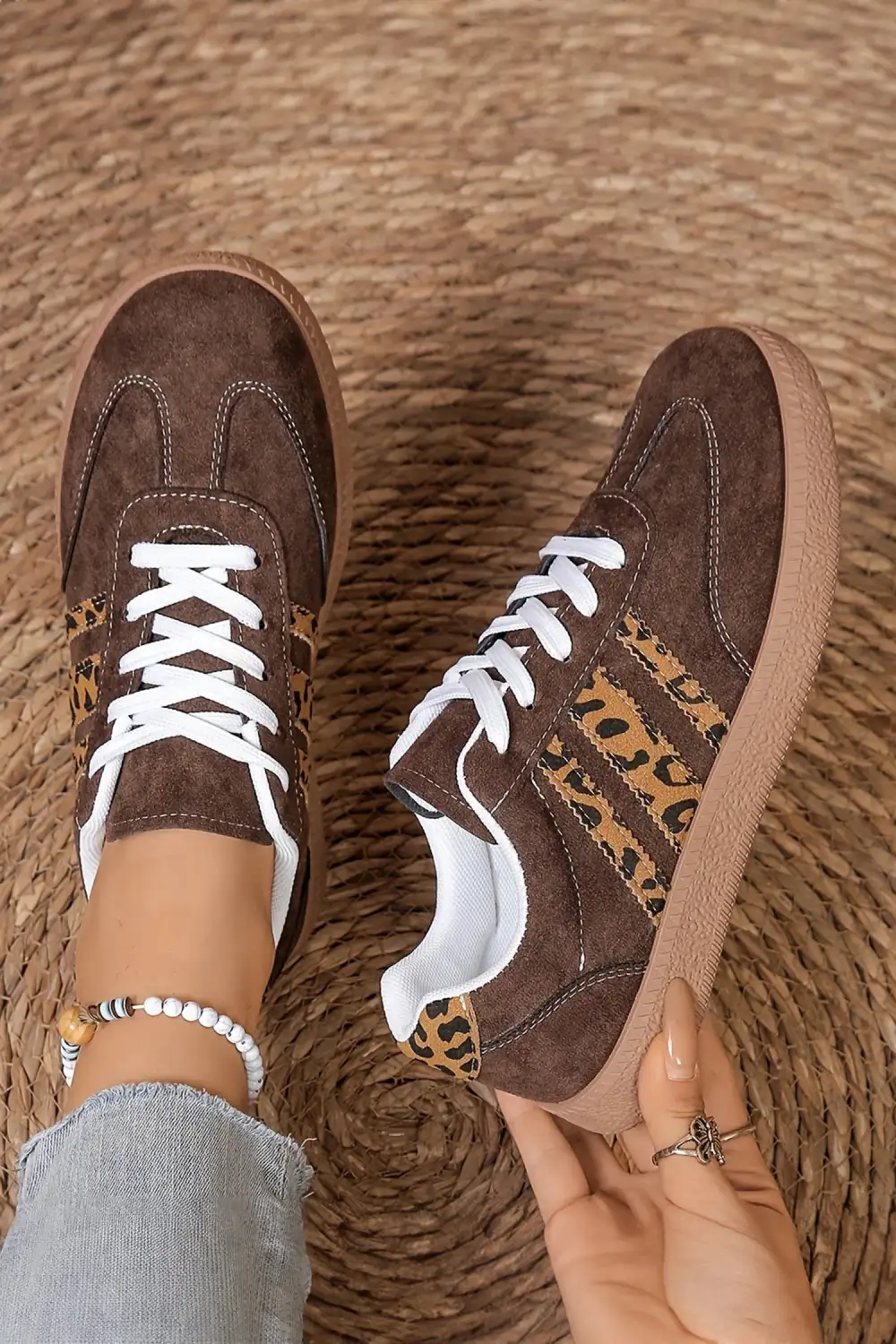 Leopard Faux Suede Patchwork Lace-Up Casual Sneakers