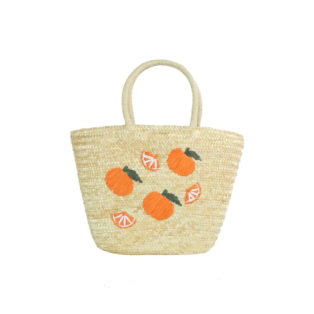 Embroidered Fruit Straw Tote Bag