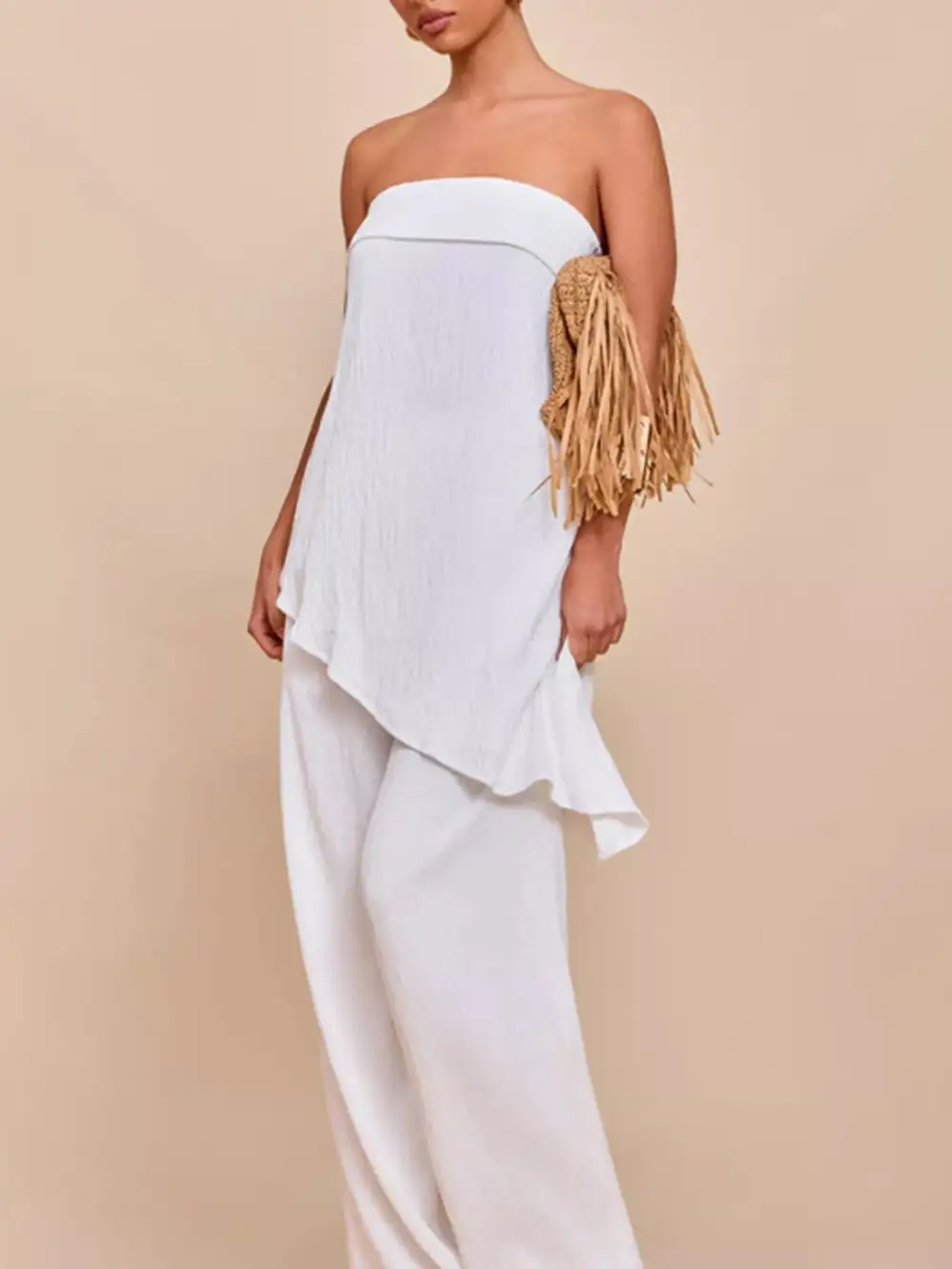 Asymmetrical Hem Tube Top and Pants Set