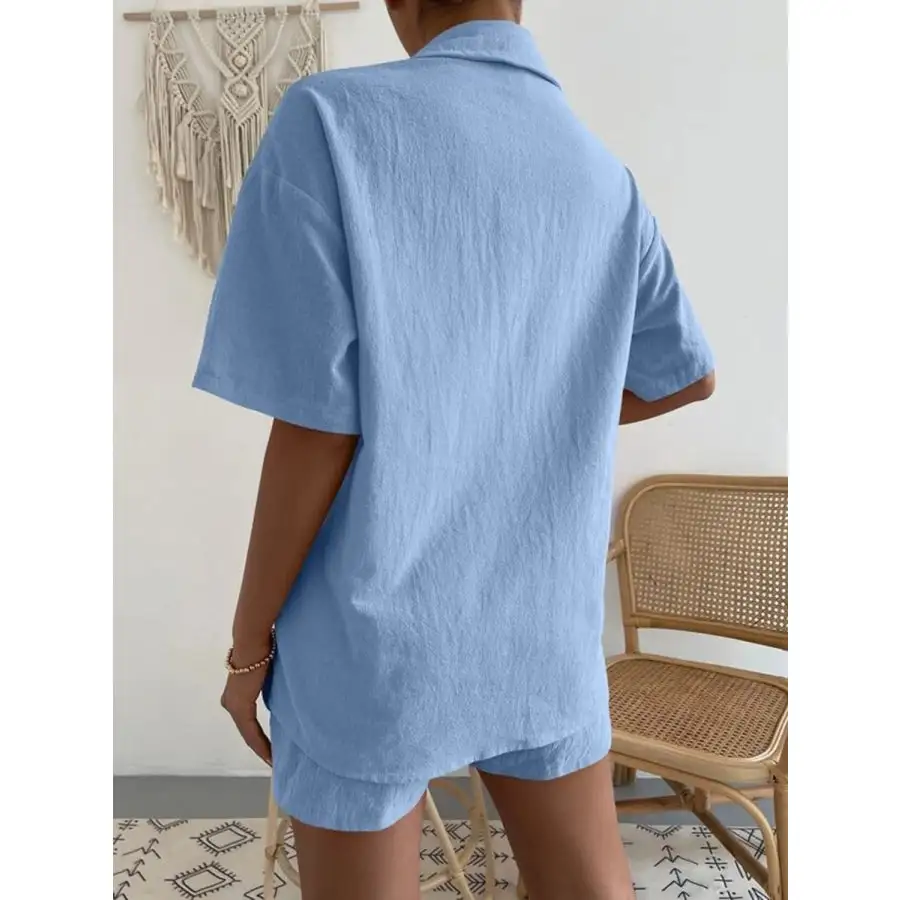 Button Up Short Sleeve Shirt and Shorts Set
