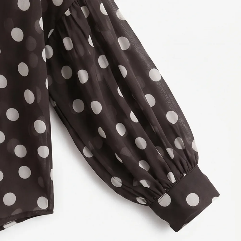 Satin Polka Dot Button Blouse