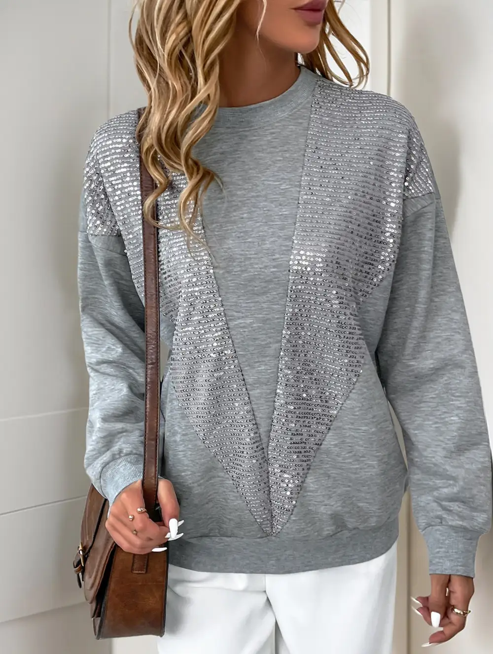 Sequin Patchwork Crew Sweatshirt