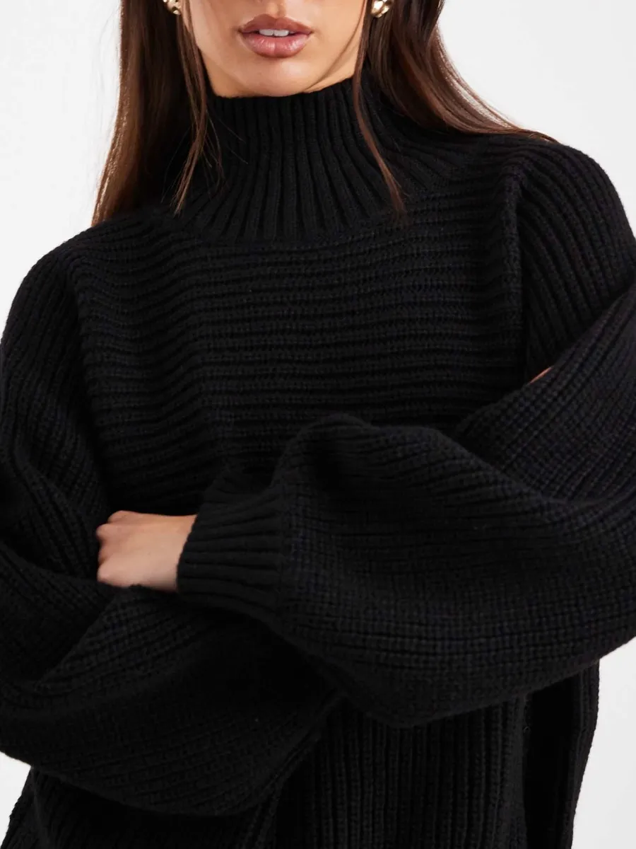 Turtleneck Ribbed Knit Sweater