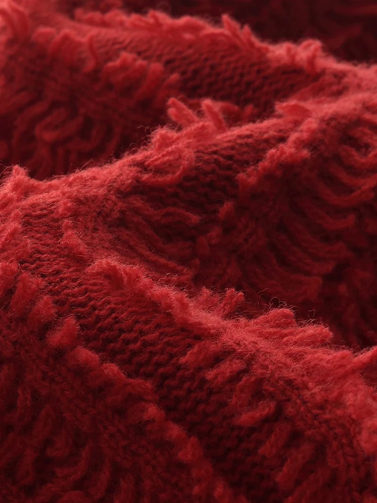 Wool Chili Red Women Cardigan