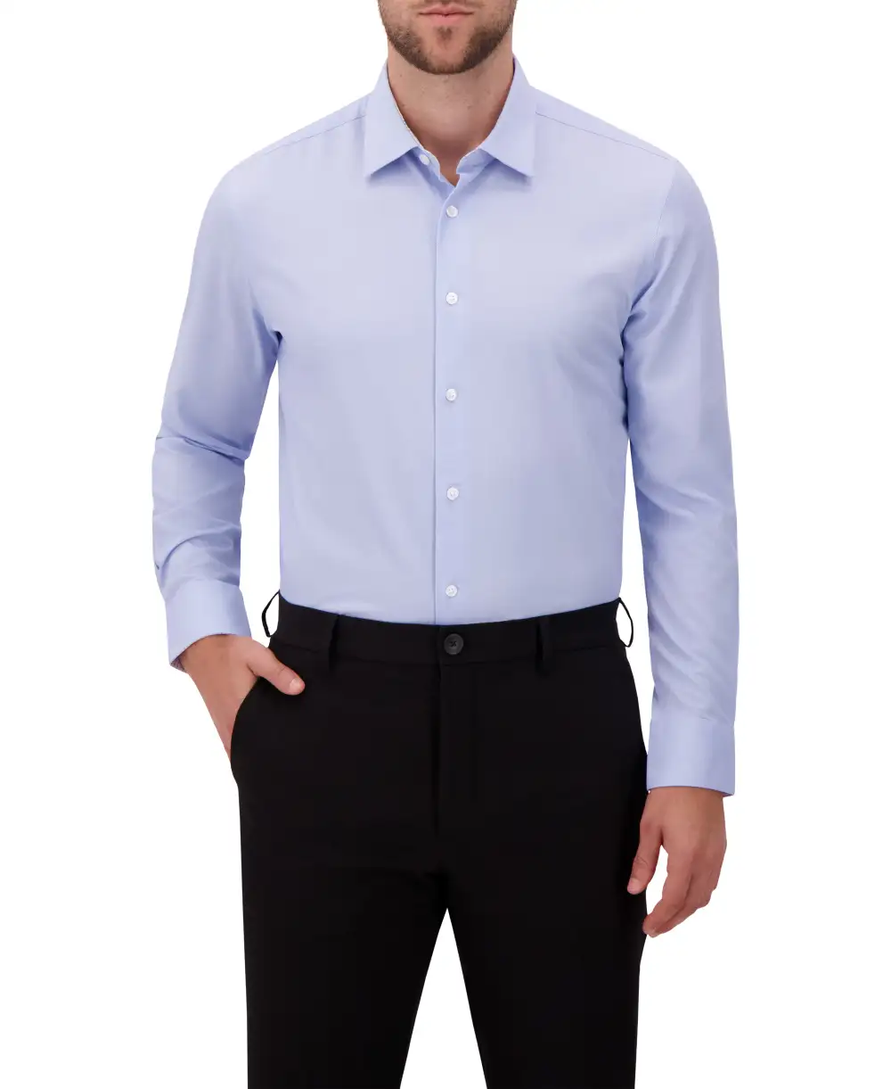 Twill-Print Four-Way-Stretch Modern-Fit Men's Dress Shirt