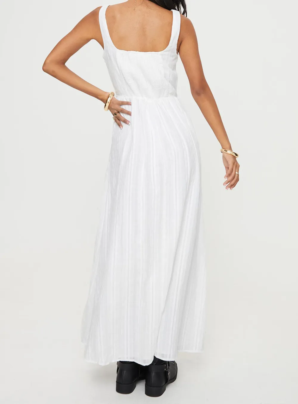 White Smocked Sleeveless Maxi Dress