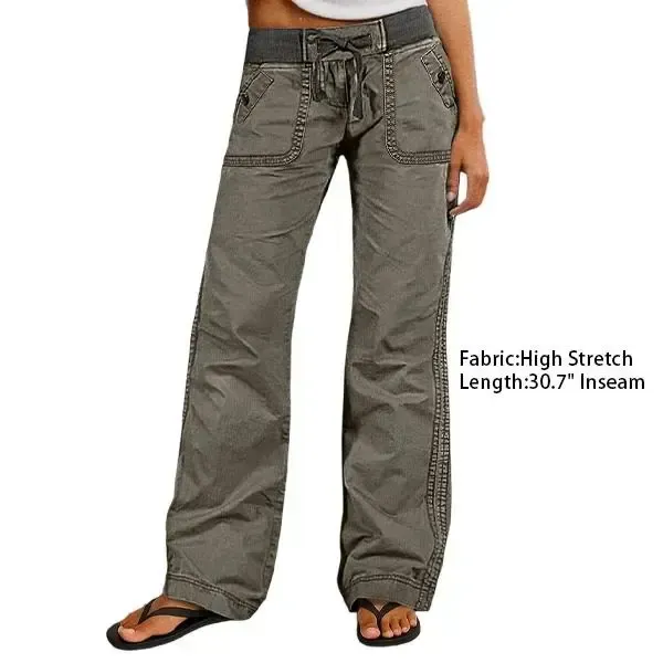 Solid Seam Detail Drawstring Mid Rise Straight Leg Pants High Stretch Fabric Women’s Wear Minimalist Fit Basic Style Multiple Colors