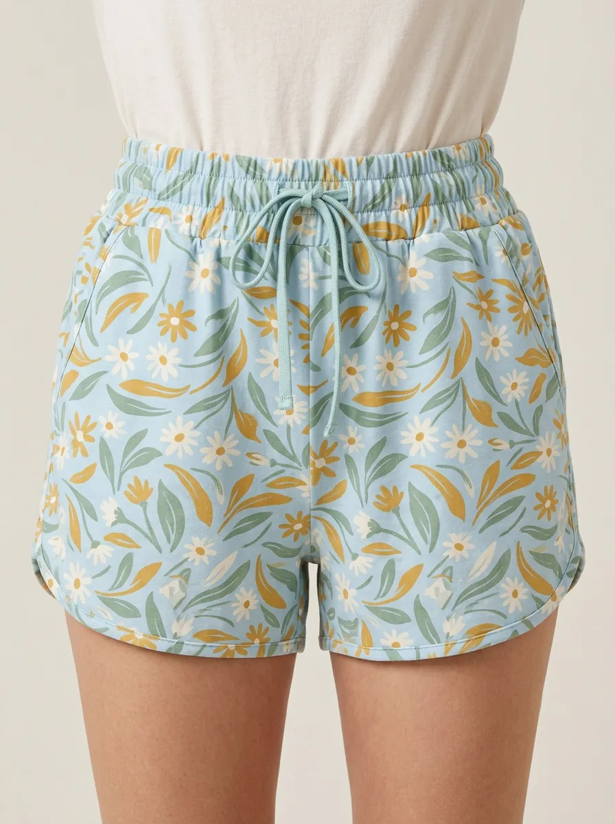 Women's Botanical Floral Curved-Hem Shorts