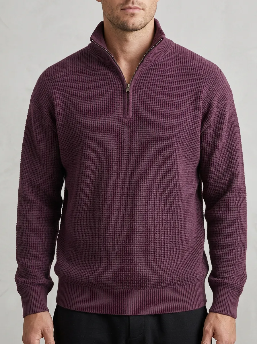 Waffle-Knit Men's Quarter-Zip Knit Tracksuit Set