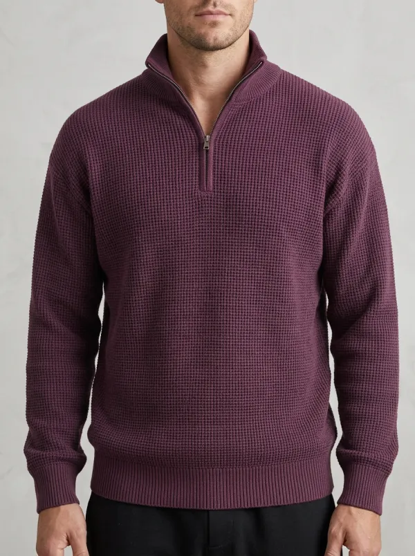 Waffle-Knit Men's Quarter-Zip Knit Tracksuit Set