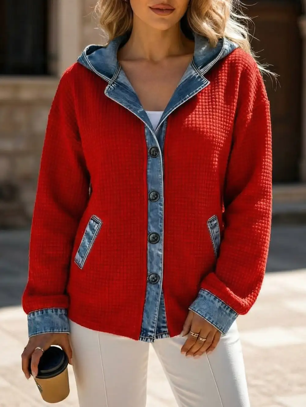 Loose Plaid Hooded Cardigan Sweatshirt