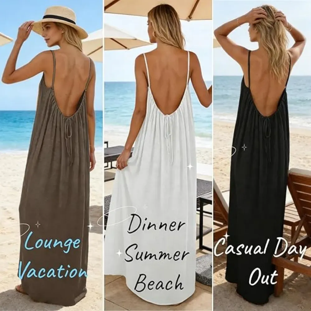 🔥Women's Cotton Linen Backless Loose Dress🔥10-Pack - All Colors Included, Only $24