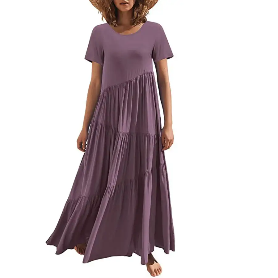 Round Neck Tiered Ruffle Maxi Dress