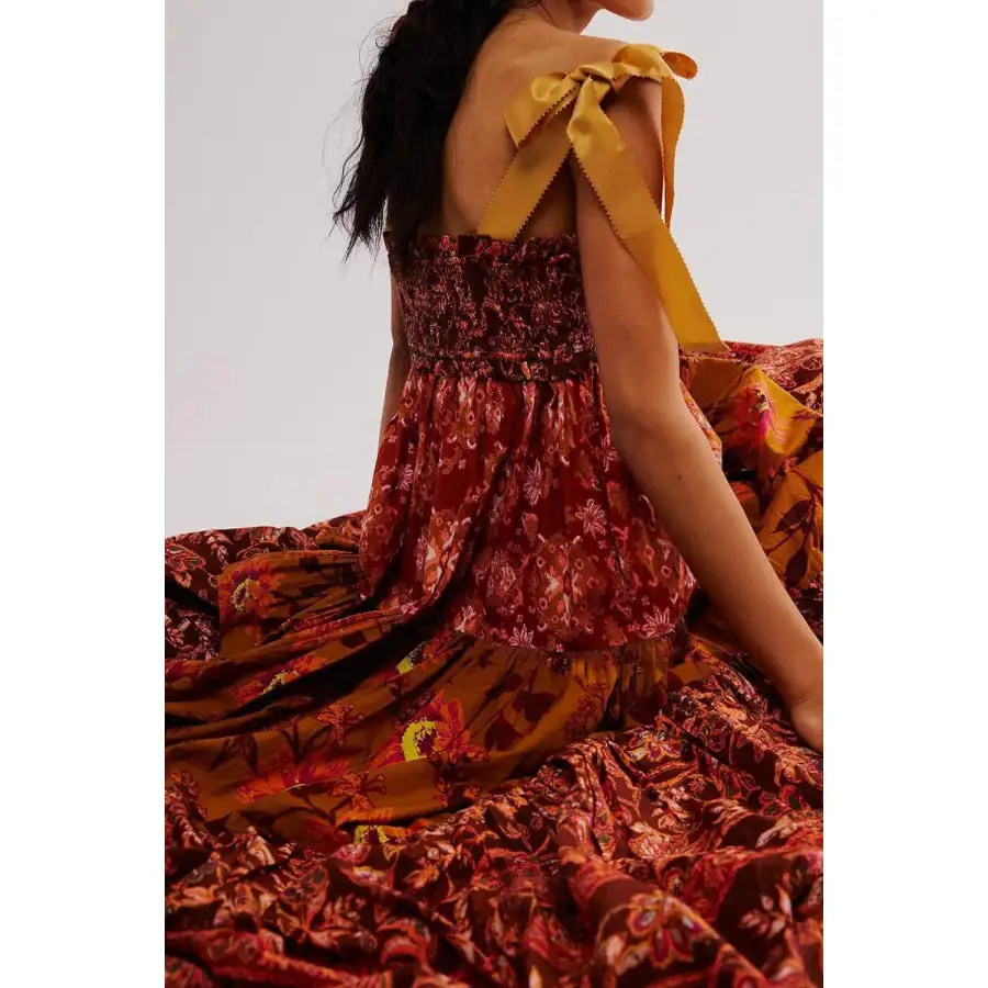 Floral Tiered Maxi Dress with Mixed Print Design
