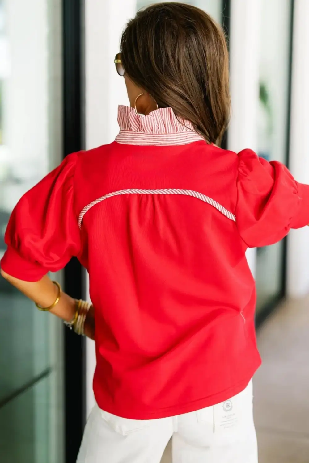 Striped Frilled Collared Blouse