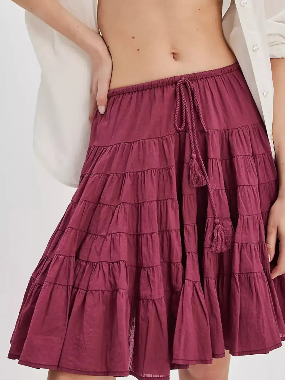 Sequin Drawstring Tiered Mini Skirt
