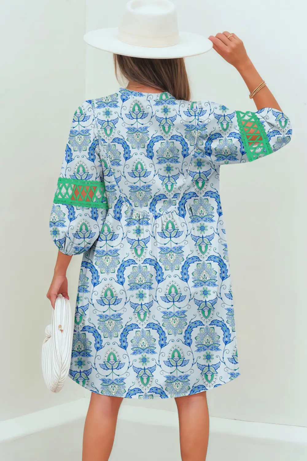 Paisley Contrast Trim Mixed Panel Mini Dress