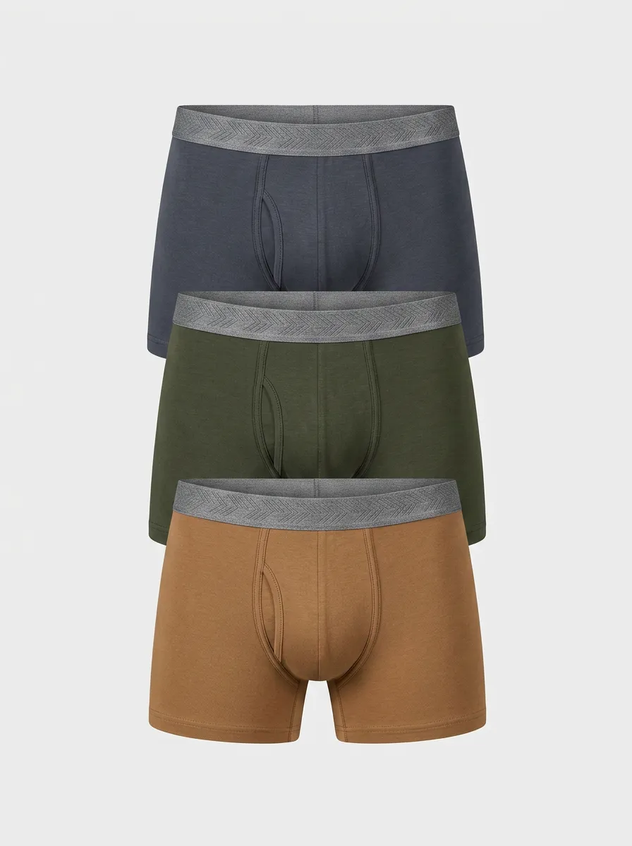 Elastic-Waistband Cotton Men's Three-Pack Boxer Briefs