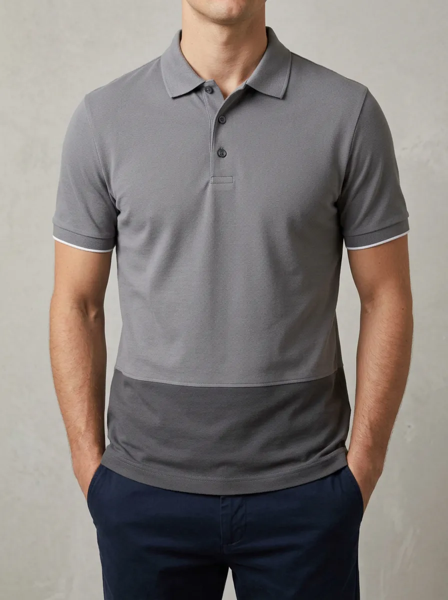 Men's Two-Tone Gray Colorblock Pattern Polo Shirt
