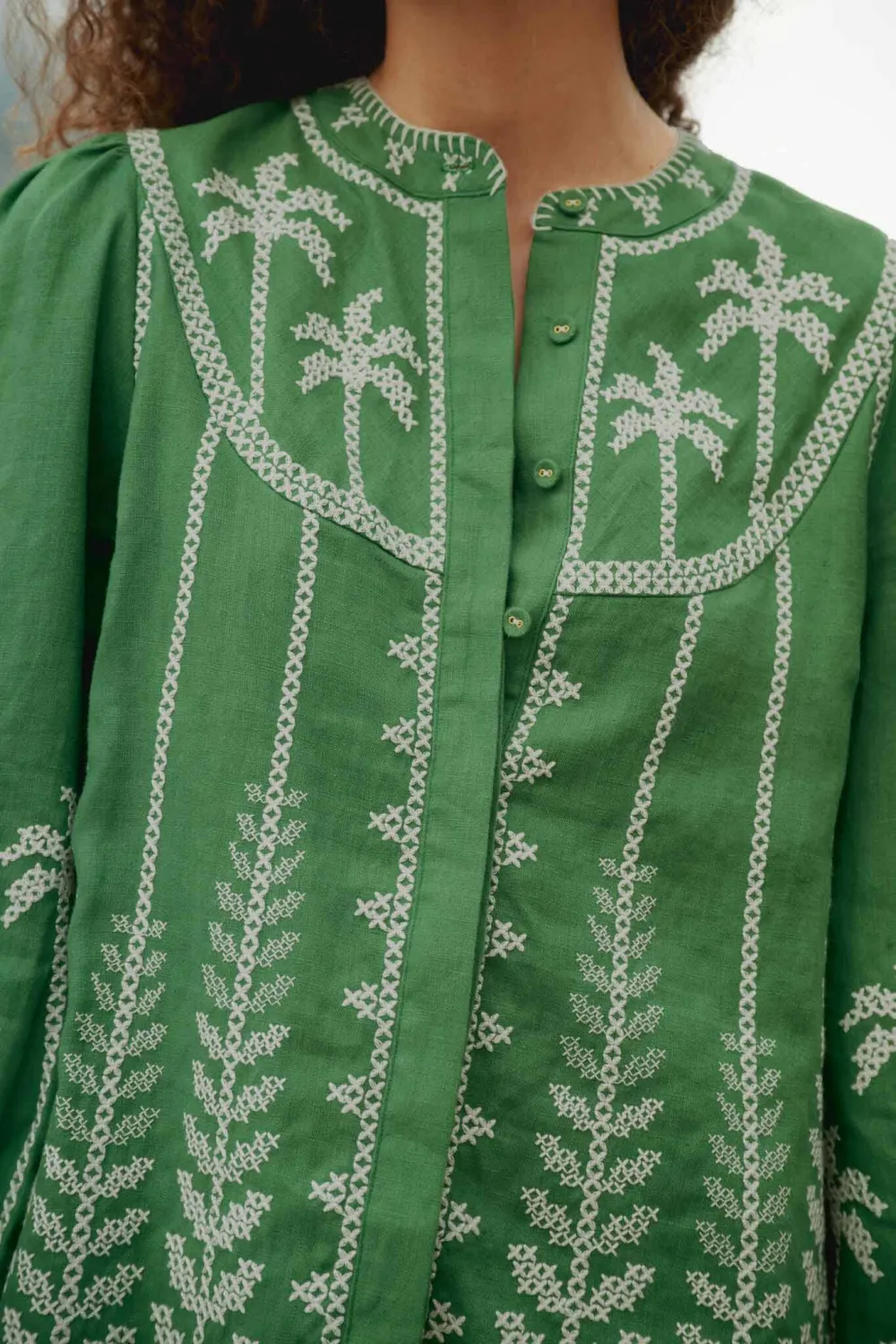 Classic Embroidered Floral Long-Sleeve Button-Front Blouse