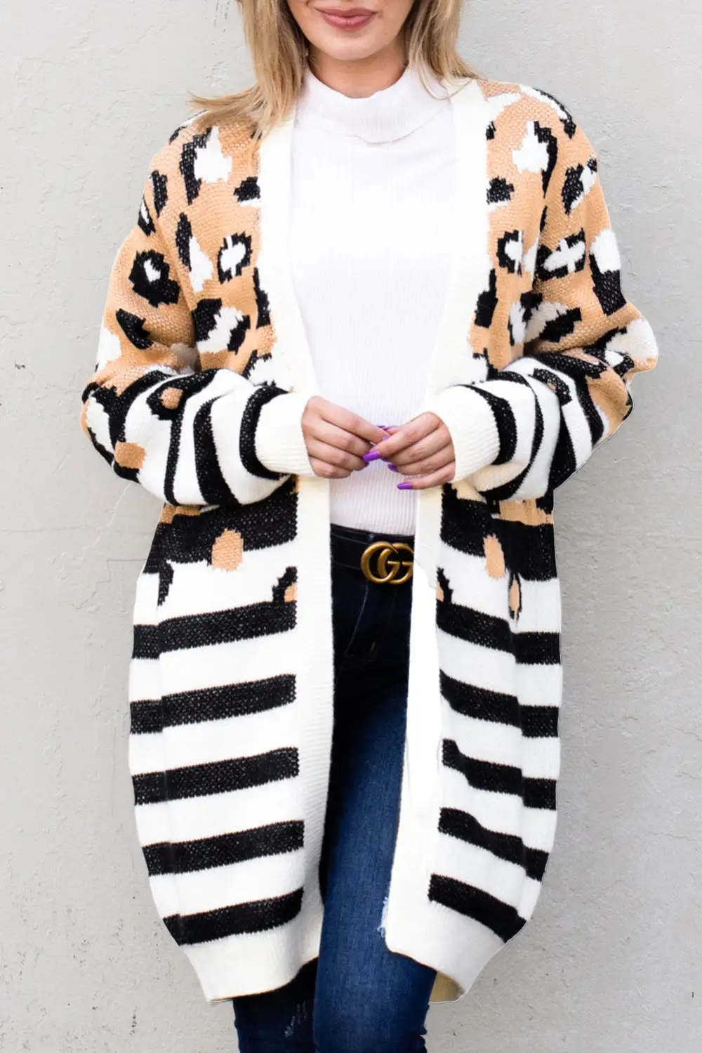 Leopard Striped Open Front Cardigan
