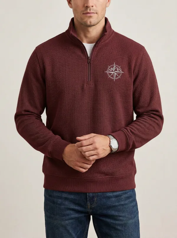 Men's Timber Outdoor Mountain Compass Graphic Quarter-Zip-Neck Sweatshirt