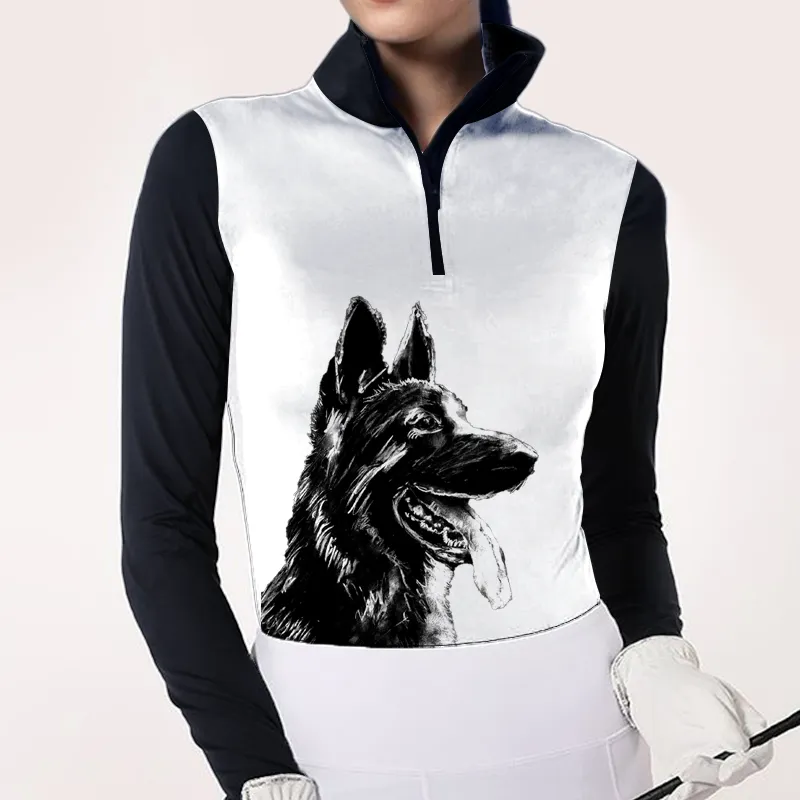 Women's Equestrian Style German Shepherd Dog Print Long Sleeve Casual Shirt